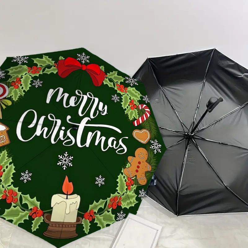1pc Christmas Wreath with Treats Umbrella with Plastic Handle,Suitable for All Seasons Home Travel Outdoor UmbrellaDD220
