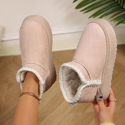 Мода 2025 Новые Зимние Теплые Сапоги Мех Женские Снежные Сапоги Ретро Обувь Шерсть Низкий Вырез Теплые Меховые Туфли Пушистые Женские Зимние Короткие Сапоги