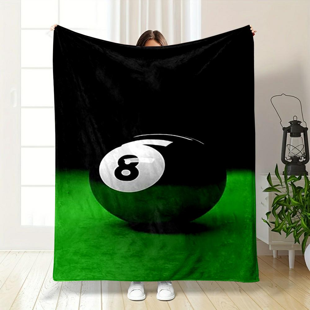 "Black 8 Ball on Green Table Design Blanket, Flannel blanket for bedroom, living room, sofa, and nap sofas"