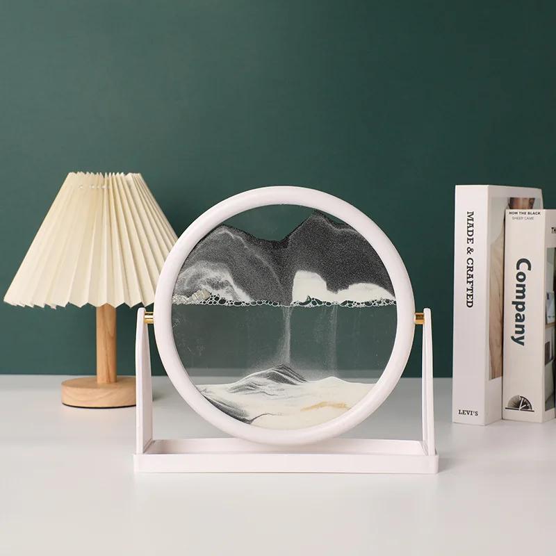 Sandscape Движущаяся песочная картина Круглое стекло 3D Песочные часы с зыбучим песком Вращающаяся рамка с текучим песком Песочная живопись Домашний декор Подарки