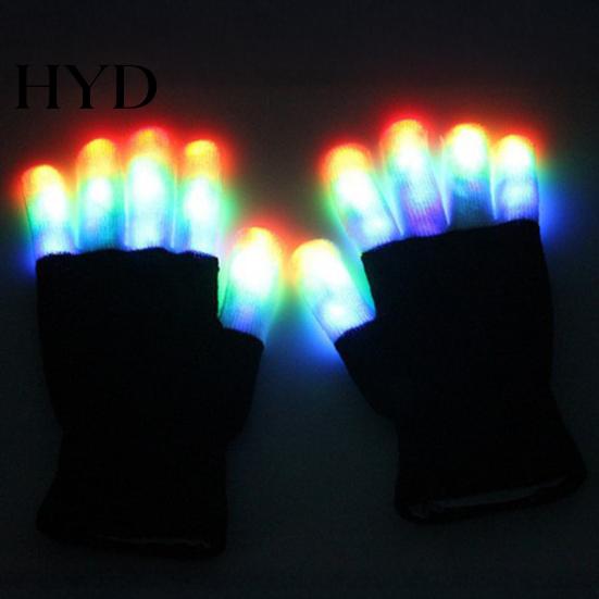 Мигающие пальцевые фонарики LED Перчатка для рейва 7 цветов Светящиеся перчатки на запястье для детей, подростков, взрослых Светящиеся шоу Вечеринка Хэллоуин Карнавал