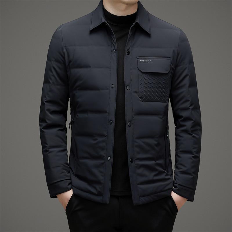 90 Velvet White Goose Down Jacket для мужчин, молодых и среднего возраста, с тонкими лацканами, облегающая, роскошная, повседневная, теплая зимняя куртка