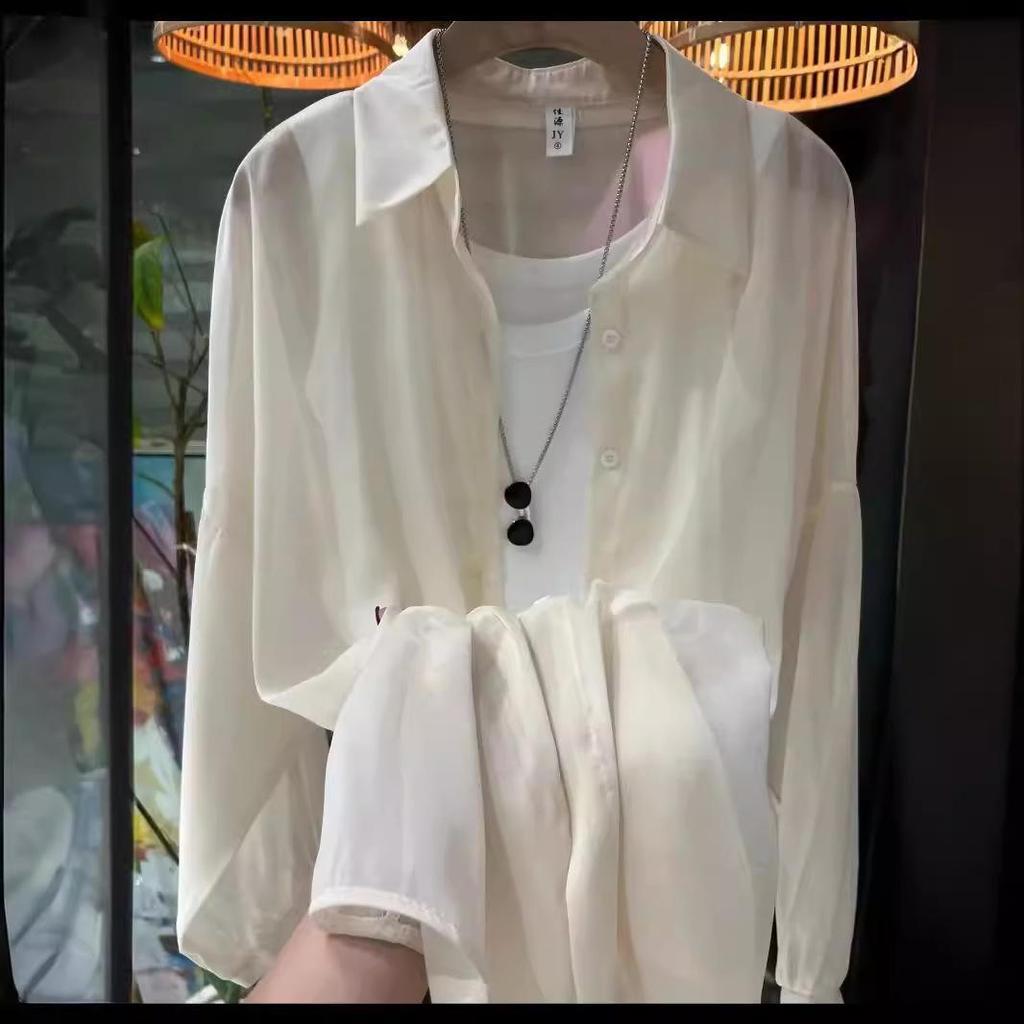 Женская блузка с длинным рукавом из шифона с защитой от УФ-лучей - Корейский стиль, Свободный крой, Средней длины, Весна/Лето