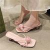 Fashion exquisite beauty with skirt thick heel cool slippers women 2025 new Internet celebrity temperament versatile wear cool slippers