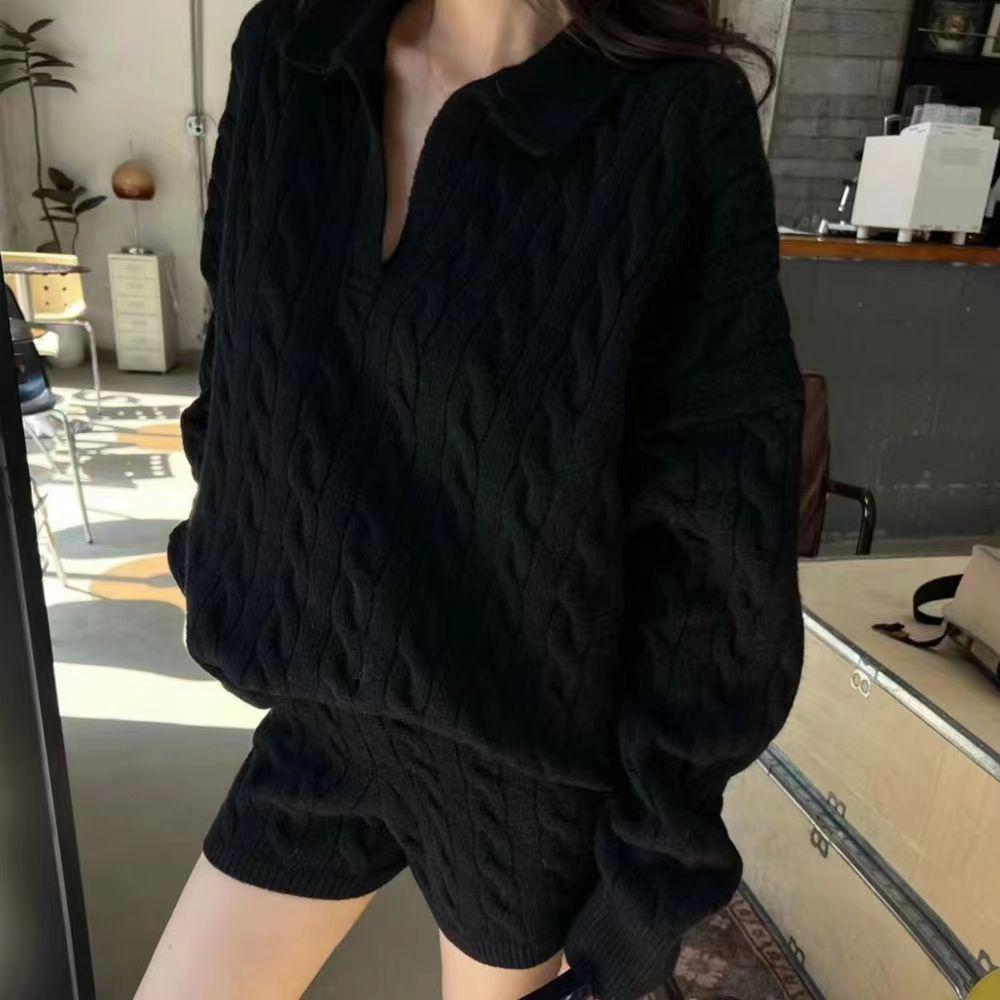 Женский мягкий однотонный свитер с перекрученными лацканами, весна 2024 г. — свежий, удобный и свободный крой