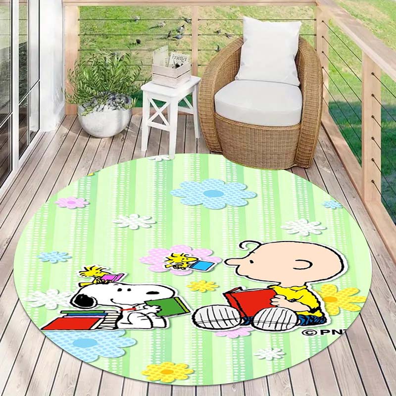 Cute Peanuts Snoopy Round Rug Anti-Skid Floor Carpet for Living Room Bedroom Children Room Home Decoration