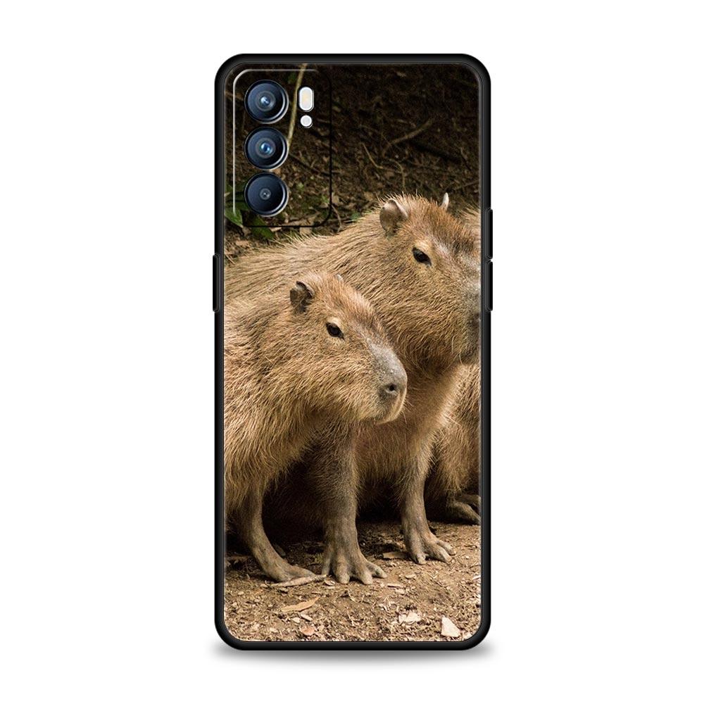 Cute Capybara Case For Oppo Find X6 Pro X5 A54 A53 A52 A9 2020 A15 A95 A17 A16 A76 A74 A57 Reno7 Reno6 Pro Plus 5G Black Cover