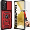 Чехол и 2 закаленных стекла - Booling - для Samsung S22 Plus - Красный - Защита от царапин - Ударопрочный