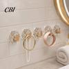 Decorative Wall Hooks Hexagonal Self Adhesive Hooks, Water Ripple Pattern Design, Waterproof No Reusable Drilling Mounted for Towels Keys Kitchen