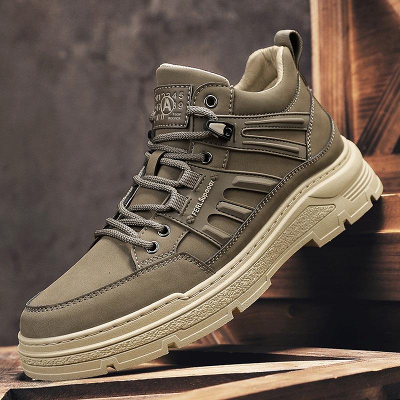 Men's shoes autumn and winter casual Martin shoes men's 2024 new medium-top tooling shoes men's high-top leather trendy shoes