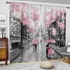 2pcs Pink Romantic Street Couple Printed Curtain,Vibrant Room Decor for Bedroom, Office, Kitchen, Living Room, Study Decor