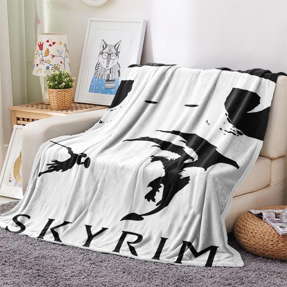 1 шт. Фланелевое одеяло с принтом Skyrim, Высокое качество, Удобное для всех сезонов, Домашний декор, Тепло и уют, Идеально для Рождественских подарков167