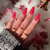 24 шт. съемных накладных ногтей чистого цвета с полным покрытием, рождественские французские длинные миндальные ногти