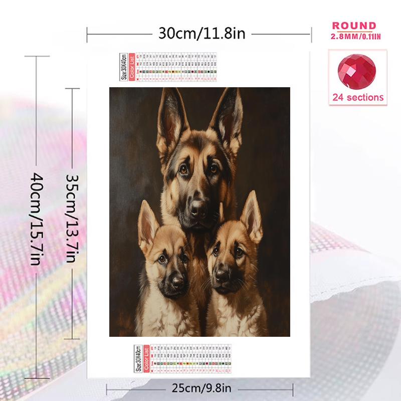 German Shepherd Pattern  3pcs 100% Round Full Drill 5D DIY Diamond Painting Embroidery Cross Stitch Rhinestone Décor
