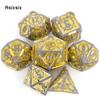 7 Pcs Yellow Silver Double Swords Metal Dice Solid Polyhedral Dice Set Suitable for Role-Playing RPG DND Pathfinder Board Game
