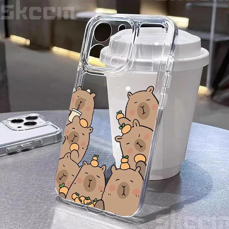 Мультяшный Милый Капибара Чехол Для Телефона iPhone 16 15 14 13 12 11 Pro Max Mini XS XR X 7 8 Plus Ударопрочный Мягкий Прозрачный Чехол