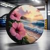Hibiscus Tropical Sunset Ocean Tire Cover Polyester Spare Wheel Cover for SUV