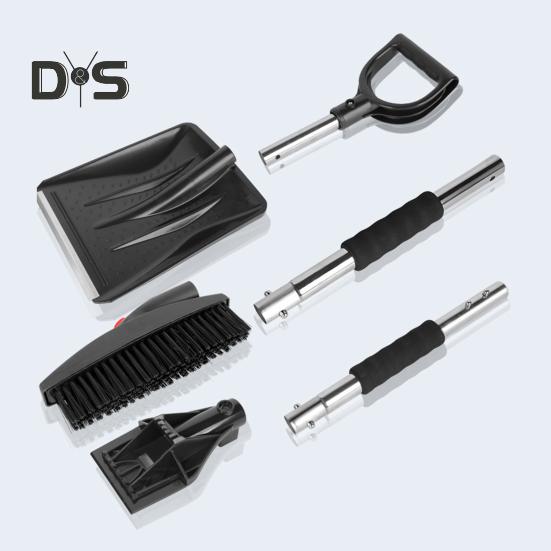 Лопата для снега с насадками 3 в 1, нейлоновая щетина, вращающаяся конструкция головки, простая установка, скребок для снега и льда с эргономичной ручкой