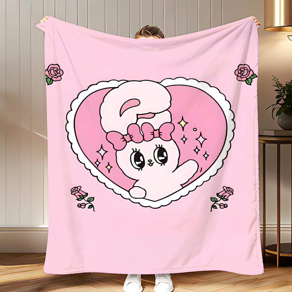character IP Esther Bunny Throw Soft Coral Fleece Blanket 310gsm Fluffy Warm Throw for Sofa Bed Couch Bedroom Decor