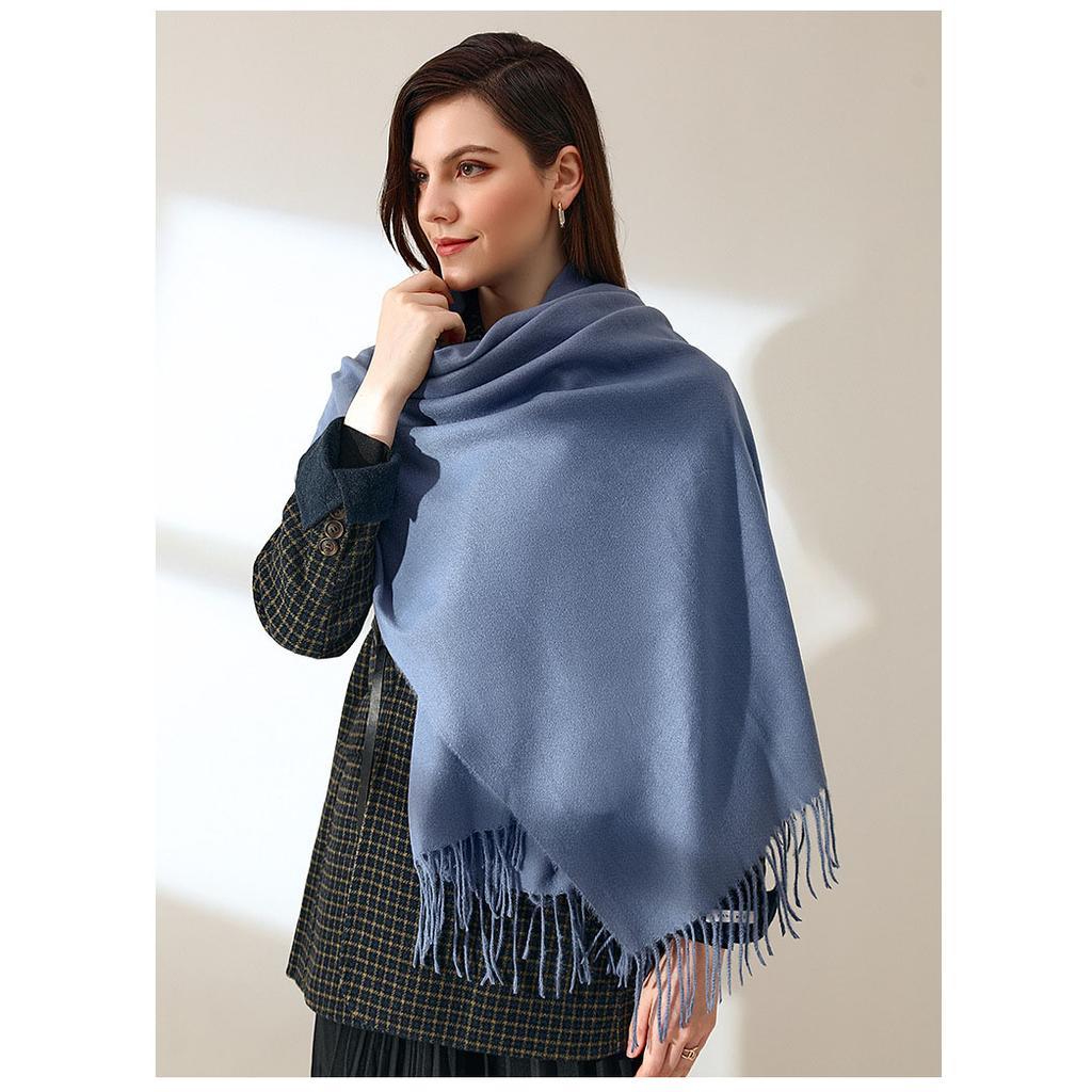 Осень-зима 2021, новый однотонный шарф из искусственного кашемира средней длины, теплый милый модный шарф с кисточками
