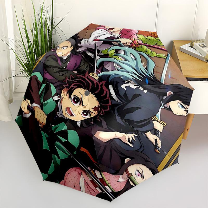 1pc Tanjiro, Nezuko, Zenitsu & Rengoku Outdoor Umbrella - Demon Slayer Automatic Folding Umbrella with 8-Bone Iron Frame for Fans, Travelers, Daily Us