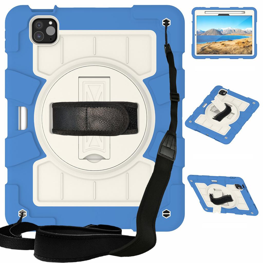Для iPad Про 11 (2024) Чехол-подставка с плечевым ремнем, вращающийся ремешок для руки, чехол для планшета из ПК+ТПУ