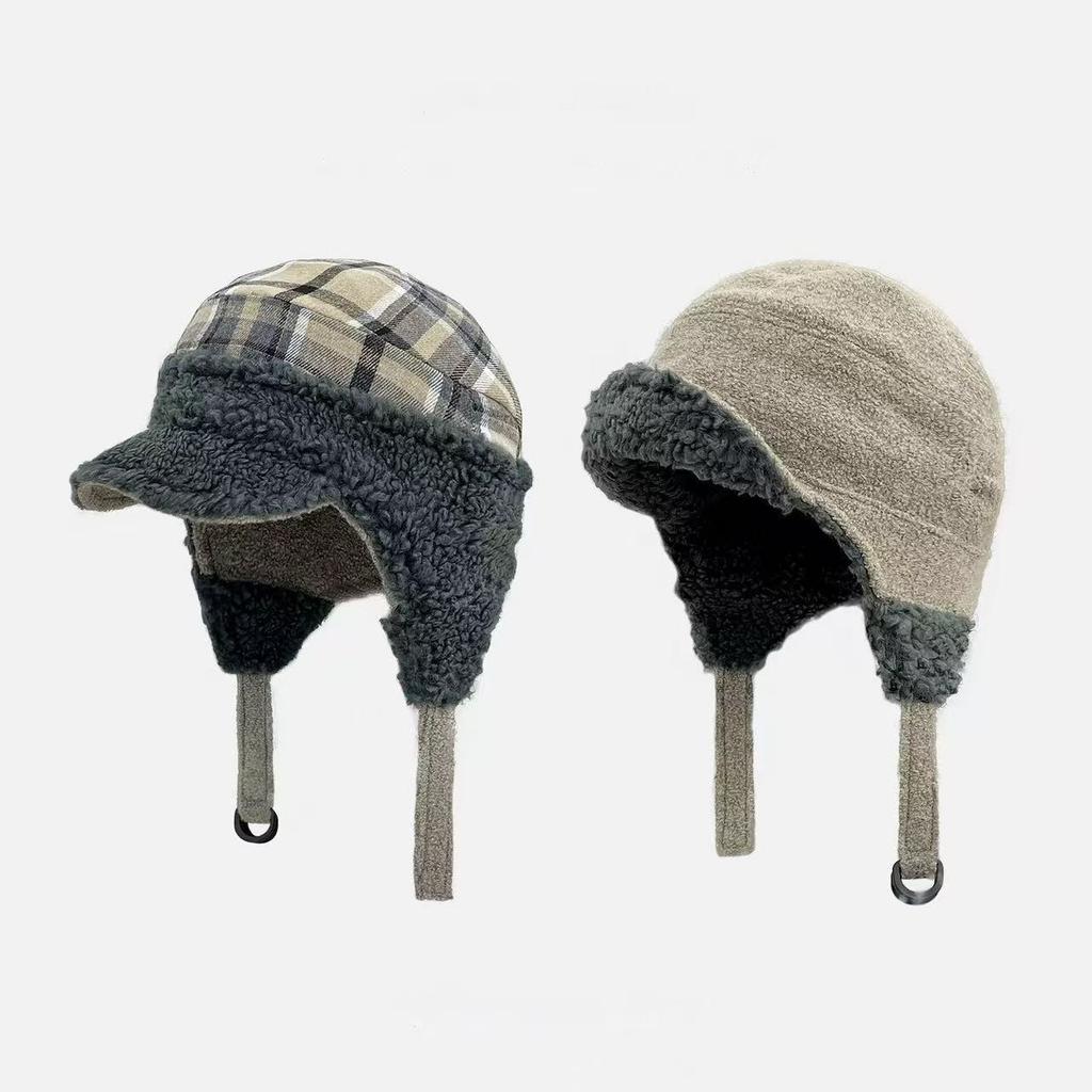 New lamb wool flying hat double-sided wearing ear hat women's winter wool hat men's warm face little Lei Feng hat