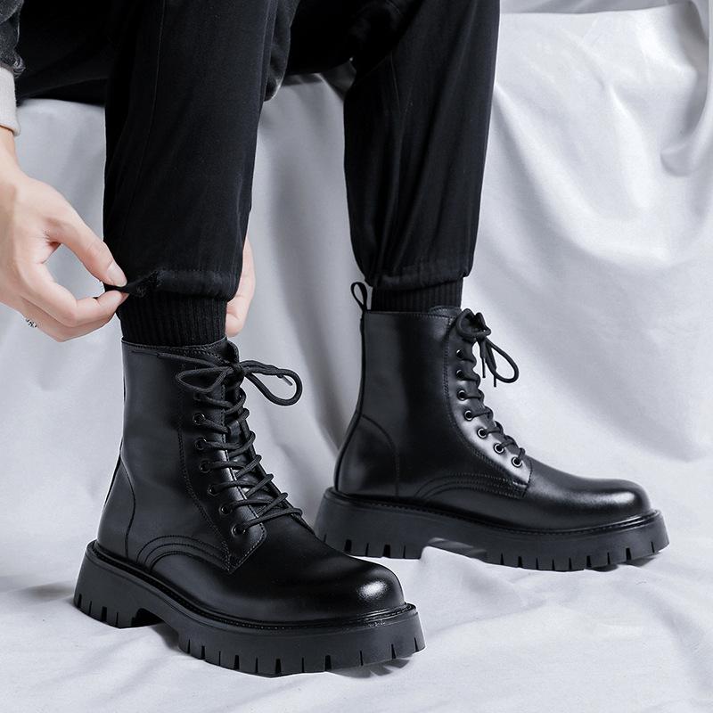 Ботинки Martin мужские осенне-зимние высокие кожаные ботинки с утолщением, мужские британские ветровые ботинки средней высоты локомотивные 2558-R