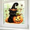 Статичная наклейка на окно на Хэллоуин, Милый черный кот и тыква с шляпой ведьмы, Многоразовая наклейка на стекло без клея, Жуткий праздничный декор для окон дома,