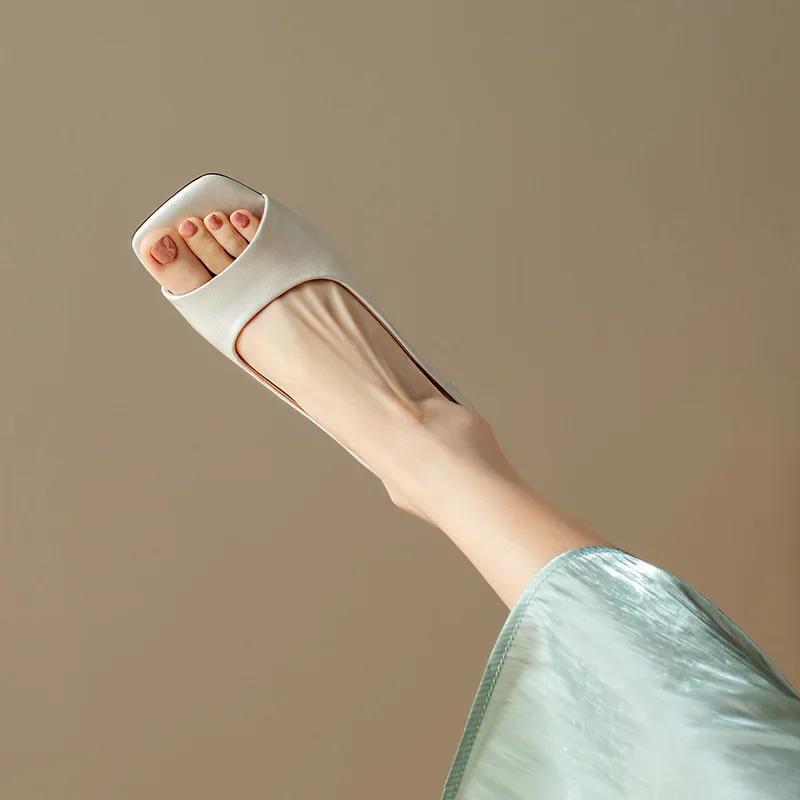 Fashion Women's Silver Thin High Heels Sandals PU Leather Slip on New Woman's Shoes Single Band Square Open Toe Slippers Sandalias Mujer