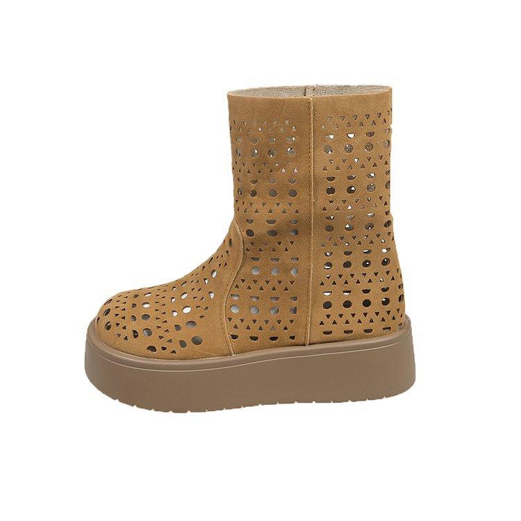 Модные Горячие Продажи Женские 2025 Новые Летние Замшевые Винтажные С Перфорацией Женские Ботильоны Нескользящие Модные Дышащие Ботинки на Платформе