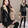 Leather Coat Thick Winter Warm Jacket Fleece Liner Women PU Leather Coat OvercoatL