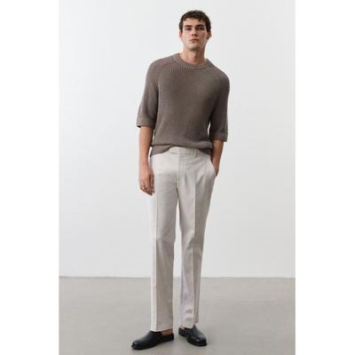 Брюки HM Linen Blend Tailored Regular Fit светло-бежевого цвета