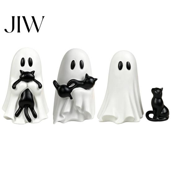 Small Ghost Holding Black Cat Statue Halloween Ornament, Hugging A Sculpture, Unique Seasonal Decor Resin Figurine, for Home Bedroom Entrance Display