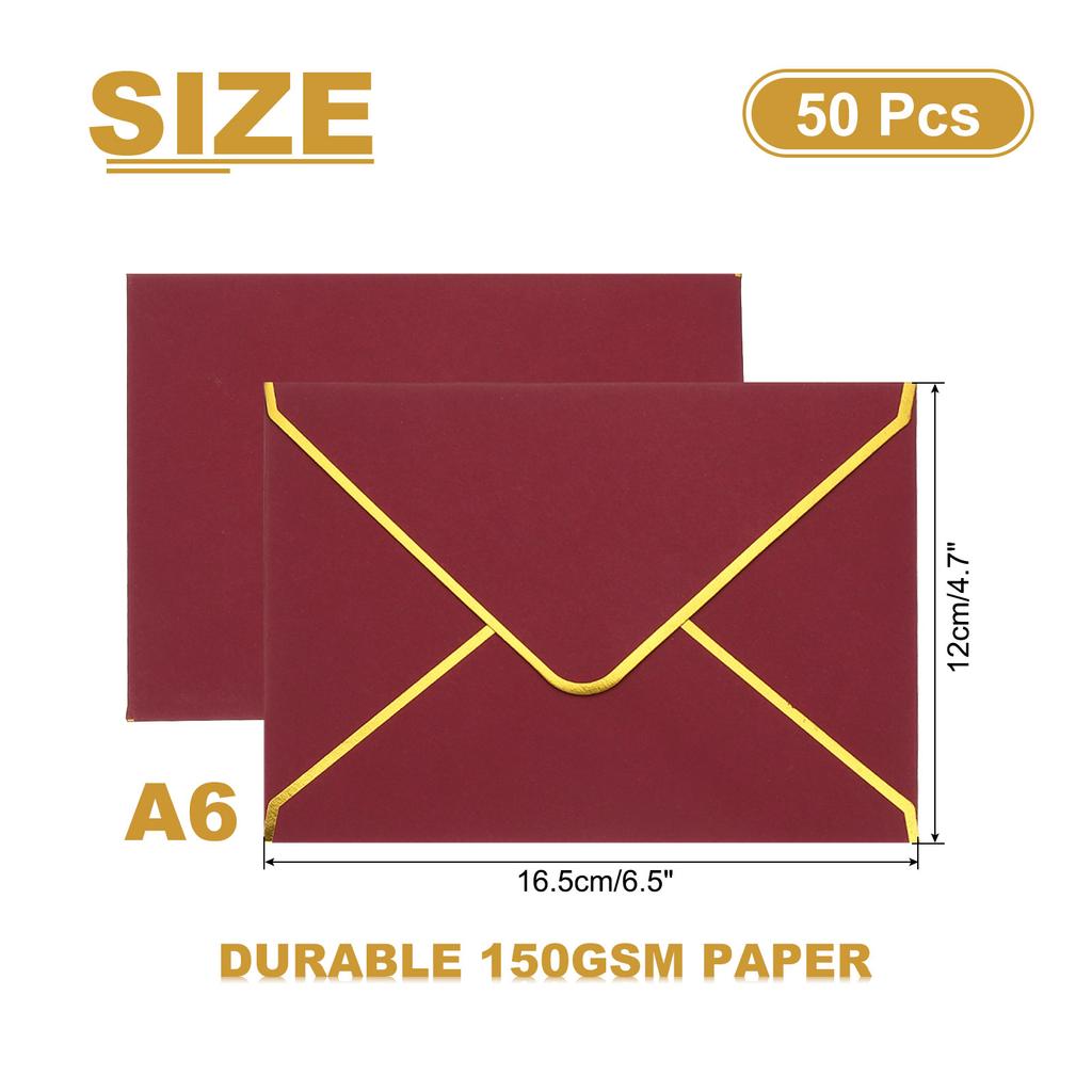 50/100Pcs A6 Envelopes 4x6 Card V Flap Envelope Round Edge Valentine Envelopes with Gold Border for Office Wedding Invitations