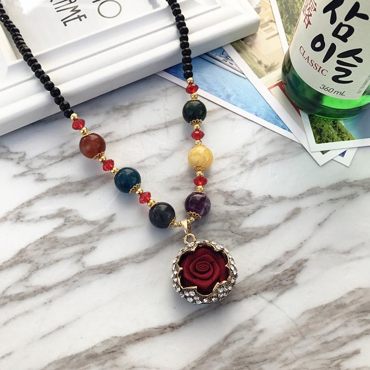 Ожерелье из бисера, длинная винтажная веревка в стиле бохо, ломтик цепи, каменные подвески, богемные этнические женщины