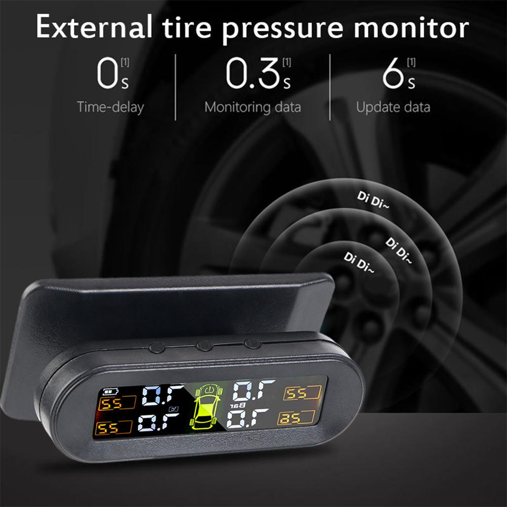 Солнечная TPMS Система мониторинга давления в шинах автомобиля Сигнализация Манометр давления воздуха в шинах Предупреждение о температуре С 4 датчиками