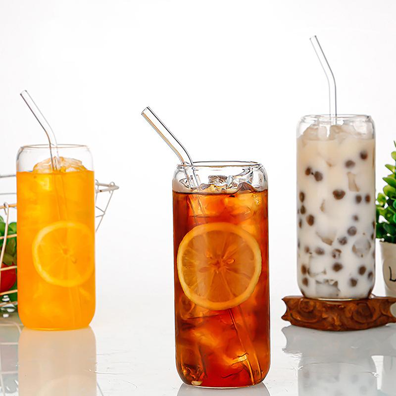 16 унций стеклянная чашка с крышкой и прозрачной трубочкой чашка для чая с пузырьками стеклянная пивная банка молочные чашки мокко набор кружка для завтрака посуда для питья