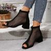Coarse Heel Sandals Mesh Cool Boots Women's 2025 Summer New Thin Short Boots High Heels Hollow Mesh Boots Women's High Heels