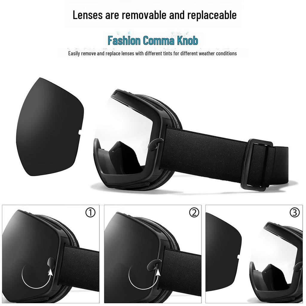 Высококачественные противотуманные горнолыжные очки со сферической линзой в форме запятой