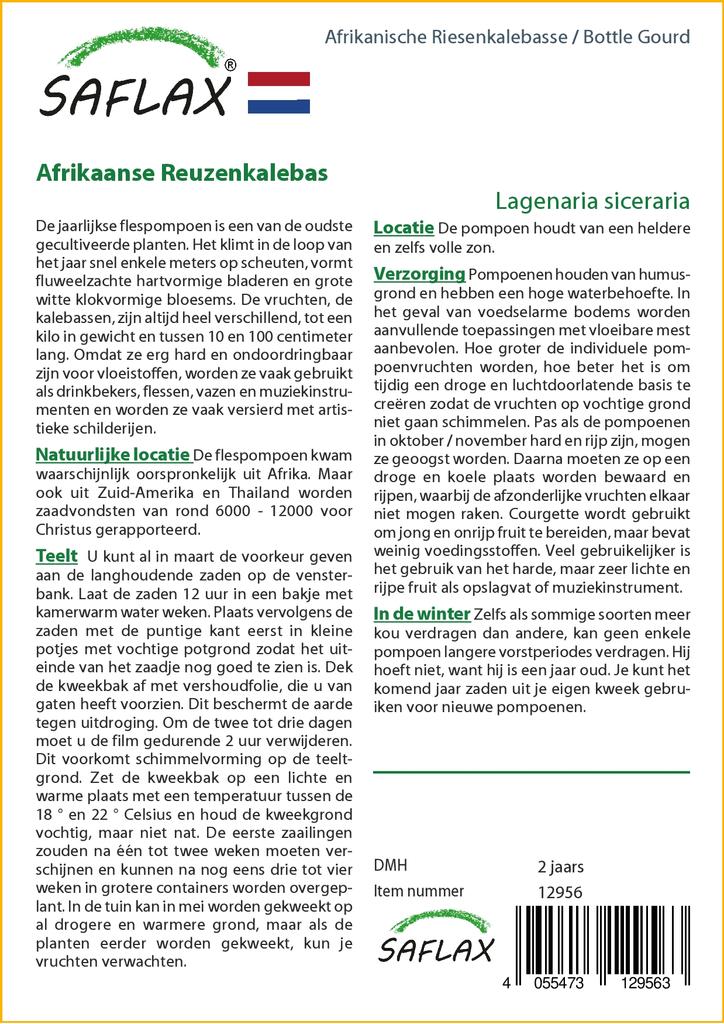 SAFLAX Подарочный набор - Тыква бутылочная - 15 семян - С подарочной коробкой, карточкой, этикеткой и субстратом для горшков - Lagenaria siceraria