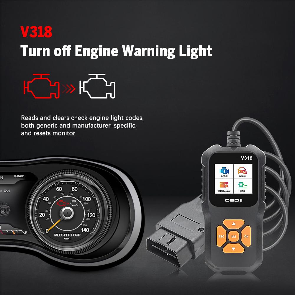 V318 OBD Code Reader Автоматический сканер с цветным экраном, 10 языками и 9 протоколами для обнаружения неисправностей