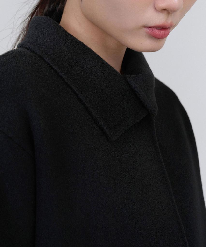 Ilroze Asymmetrical Collar Handmade Cashmere Coat (Black)