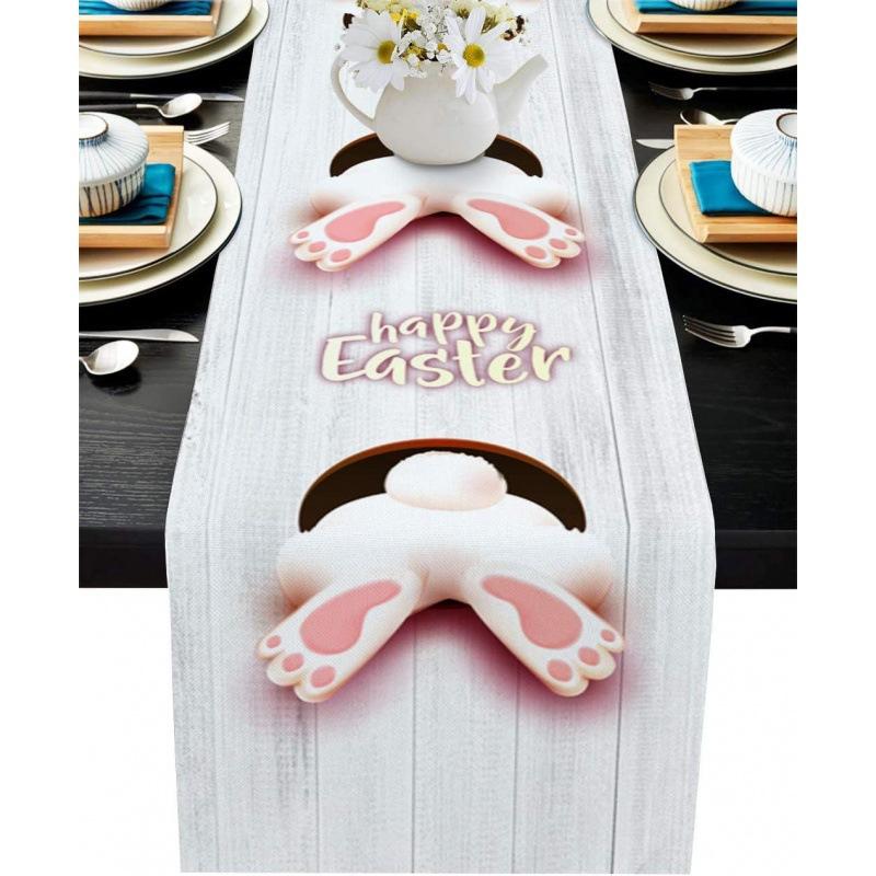 Пасхальный кролик, дорожка для стола, льняное покрытие для стола, праздничная вечеринка, декор обеденного стола