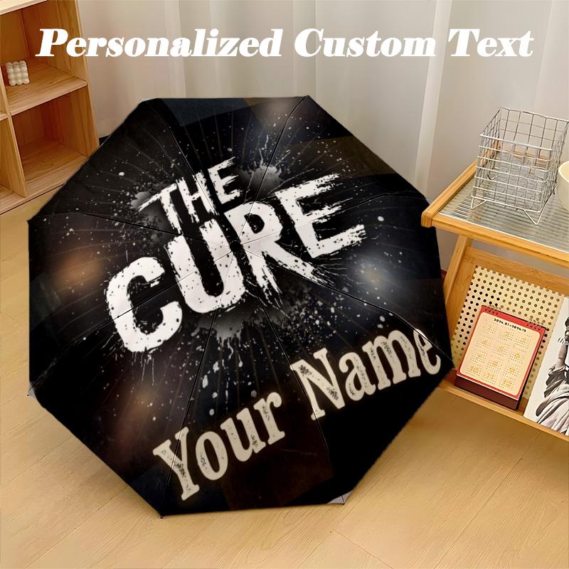 Автоматический складной зонт The Cure с 8 ребрами, персонализированный с текстом имени, для дождя и солнца, подарок