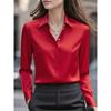 Women's Satin Shirts Elegant Plain Long Sleeve Blouse Office Lady Button-Up Shirt Top Female Lapel Neck Shirts Blouse Autumn