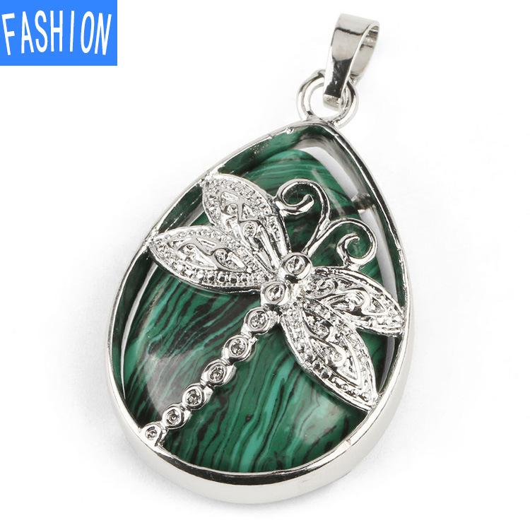 Ожерелье с подвеской в ​​форме капли из натурального хрусталя и слезами ангела в форме стрекозы, хрустальное ожерелье