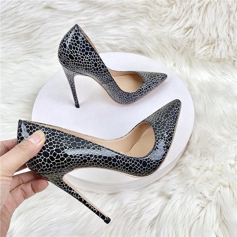 Новые модные черные туфли с каменным узором на высоком каблуке 12 см, модные сексуальные туфли для банкета с неглубоким вырезом 10 см, 8 см дл.