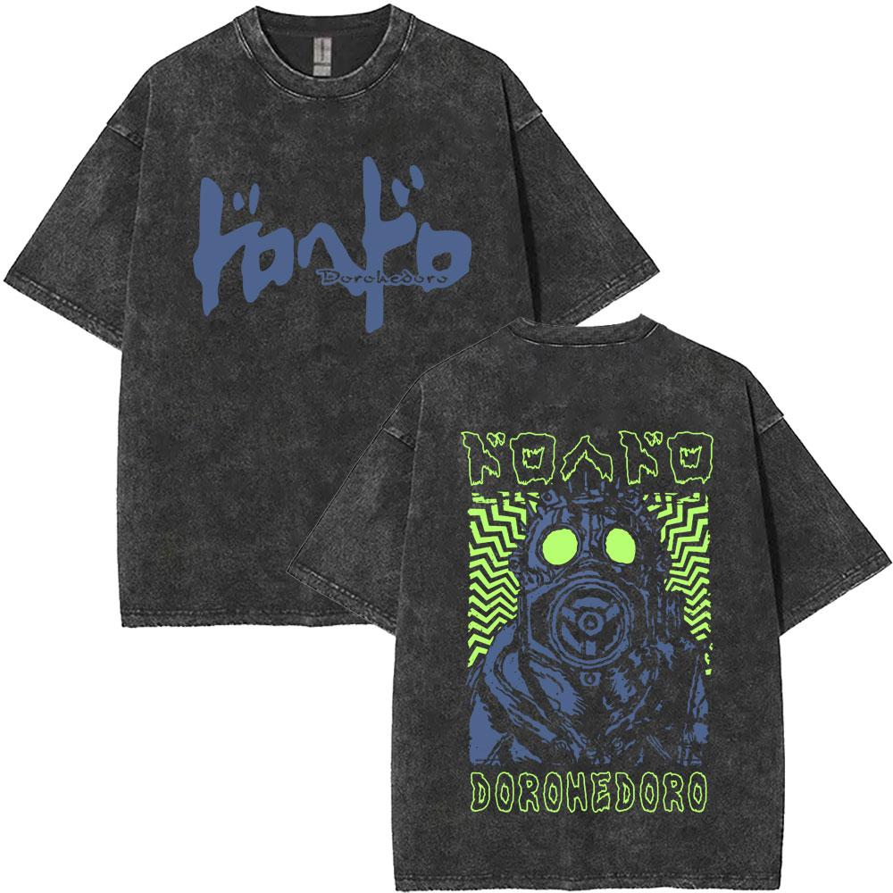 Washed Vintage Anime Dorohedoro Ebisu Noi Nikaido Kaiman Graphic T Shirt Men Casual Cotton Tshirt Male Gothic Horror Streetwear