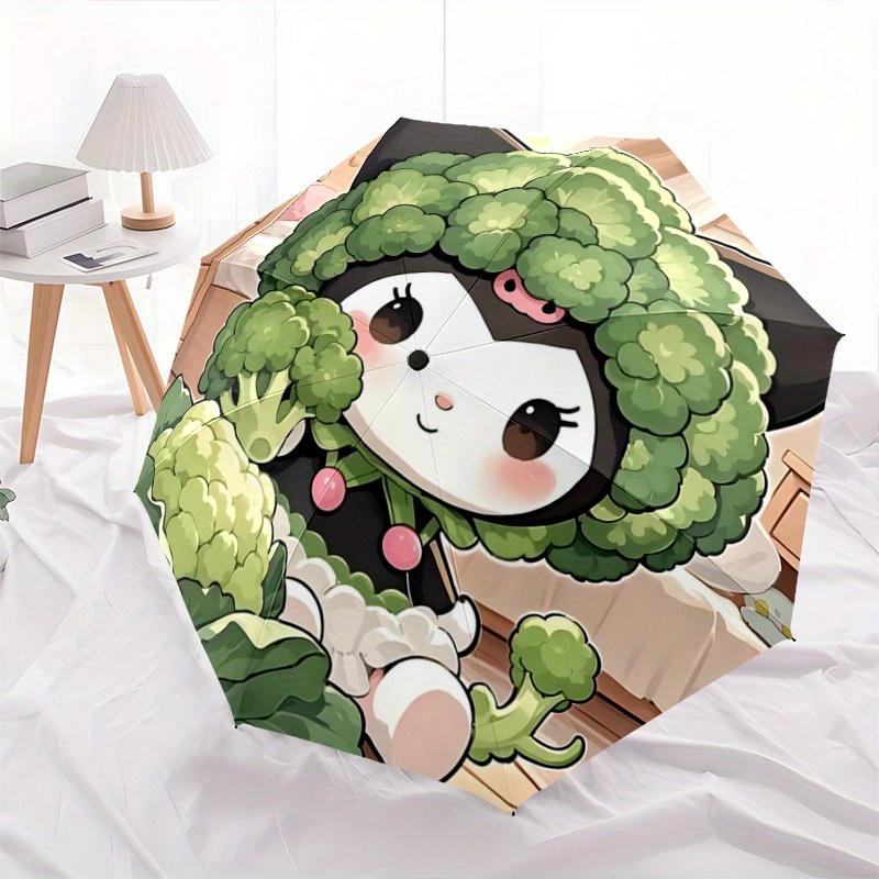 1pc Broccoli Kuromi Fully Automatic Folding Portable Umbrella, 8 Steel Frames, Three-Fold Design, Suitable for All Seasons, Suitable for Outdoor Use.V